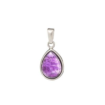 Drop pendant with purple amethyst, rhodium-plated silver 925/1000, height 1.5+0.8 cm - CKM-PE008-AM