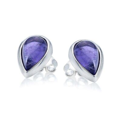 Natural purple amethyst drop earrings, in 925/1000 rhodium silver - CKM-BO008-AM