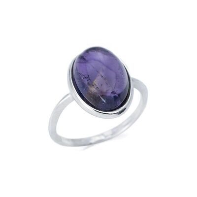 Anillo con amatista violeta natural ovalada, en plata rodiada 925/1000 - CKM-BA010-AM