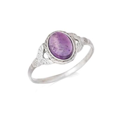Bague avec améthyste violette naturelle ovale, en argent rhodié vieilli 925/1000 - CKM-BA012-AM