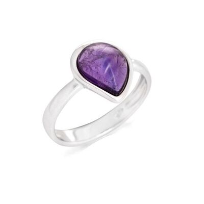 Anillo con amatista morada natural, en plata rodiada 925/1000 - CSA-BA003