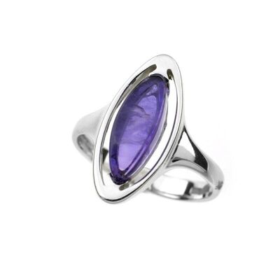 Anello con ametista viola naturale, in argento rodiato 925/1000 - CSA-BA004