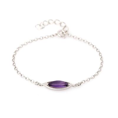 Bracciale con navetta ametista viola, in argento 925/1000 rodiato, lunghezza 17+3 cm - CSA-BR004