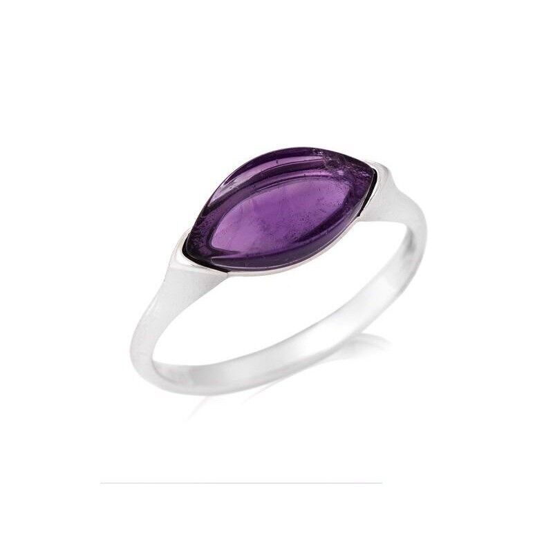 Ring with natural purple amethyst drop, in rhodium silver 925/1000 - CSA-BA039