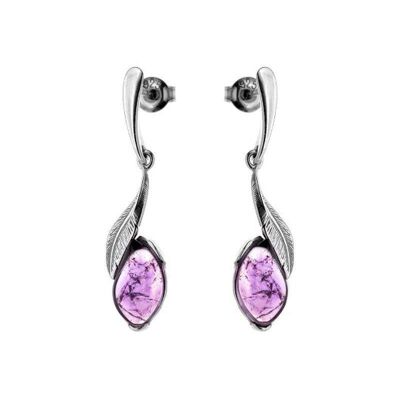 Pendientes colgantes con amatista morada, en plata rodiada 925/1000 - CSA-BO022