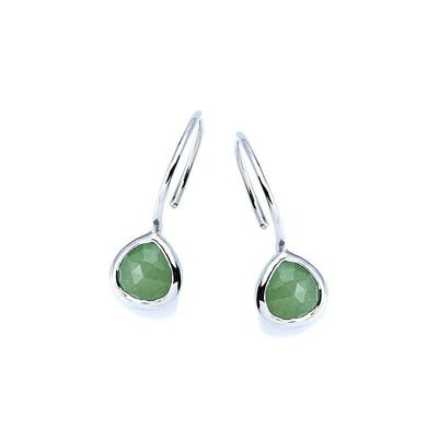 Heart earrings with natural green aventurine, in rhodium silver 925/1000 - CJF-BO007