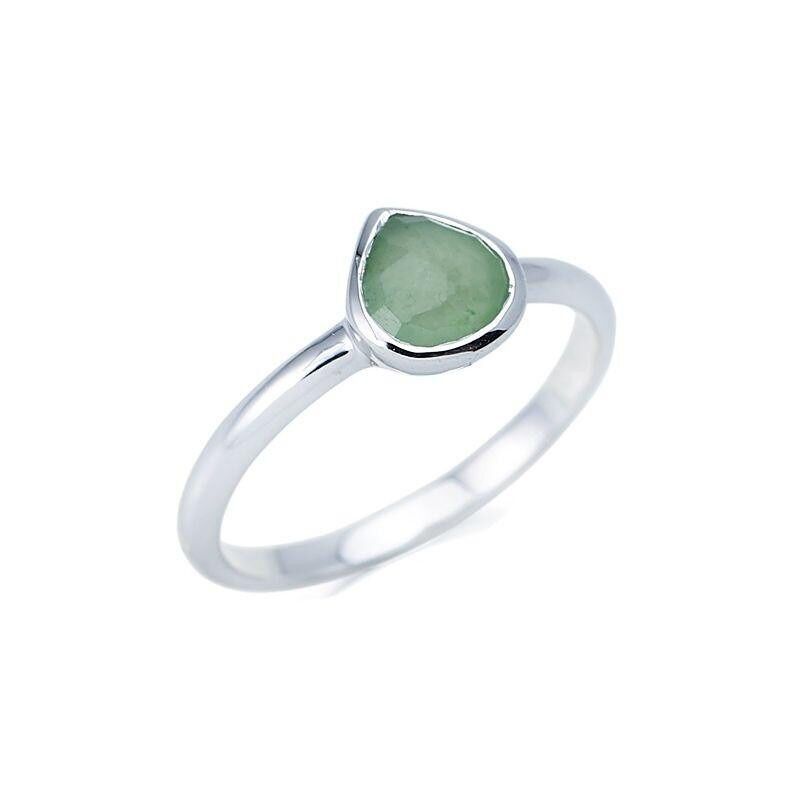 Anillo corazón con aventurina verde natural, en plata rodiada 925/1000 - CJF-BA007