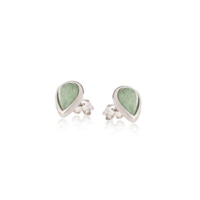 Orecchini a lobo con goccia di avventurina verde naturale, in argento 925/1000 rodiato - CKM-BO008-AV