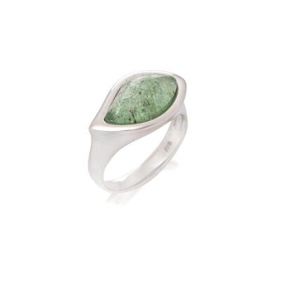 Bague avec aventurine verte naturelle, en argent rhodié 925/1000 - CSA-BA020