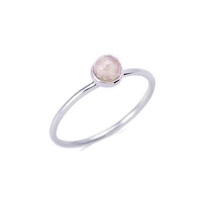 Bague avec quartz rose naturel, en argent rhodié 925/1000 - CJF-BA005