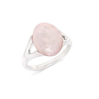 Anello con quarzo rosa naturale ovale, in argento rodiato 925/1000 - CKL-BA004