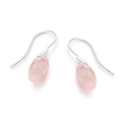 Pendientes con cuarzo rosa natural ovalado, en plata rodiada 925/1000 - CKL-BO004