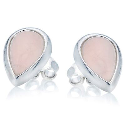 Pendientes con gota de cuarzo rosa natural, en plata rodiada 925/1000 - CKM-BO008-QR