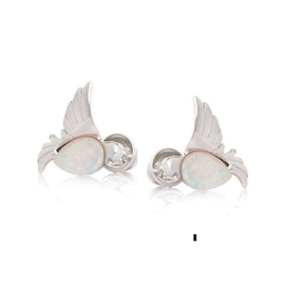 Bird stud earrings with natural rose quartz, in rhodium-plated silver 925/1000 - CSA-BO006
