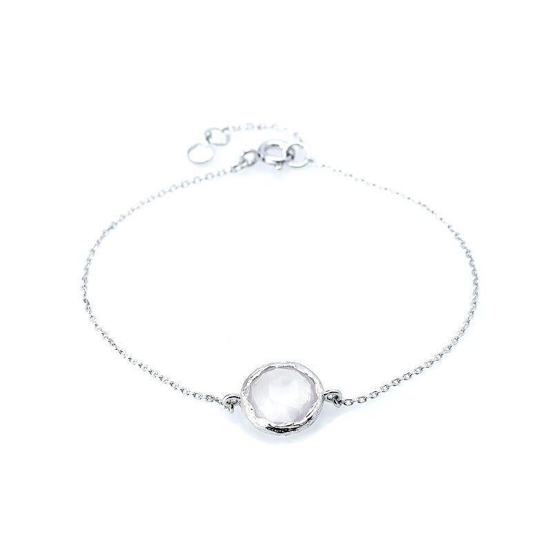 Bracciale con quarzo rosa naturale, in argento 925/1000 rodiato, lunghezza 16+2 cm - CJF-BR002-1