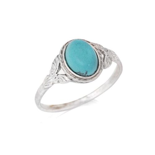 Bague avec turquoise naturelle reconstituée ovale, en argent rhodié vieilli 925/1000 - CKM-BA012-TQ