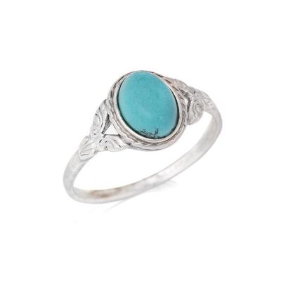 Anello con turchese naturale ricostituito ovale, in argento rodiato invecchiato 925/1000 - CKM-BA012-TQ