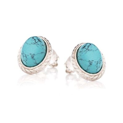 Orecchini a bottone con turchese ovale, in argento rodiato invecchiato 925/1000 - CKM-BO012-TQ