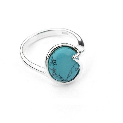 Bague avec turquoise naturelle reconstituée, en argent rhodié 925/1000 - CSA-BA011