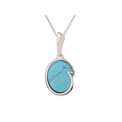 Pendant with oval turquoise, in rhodium-plated silver 925/1000, height 1.6+1.2 cm - CSA-PE011