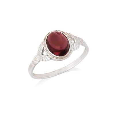 Ring with natural oval red garnet, in aged rhodium silver 925/1000 - CKM-BA012-GR