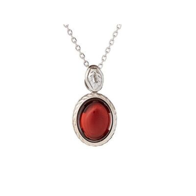 Pendentif avec grenat rouge ovale, en argent rhodié vieilli 925/1000, hauteur 1,2+0,6 cm - CKM-PE012-GR