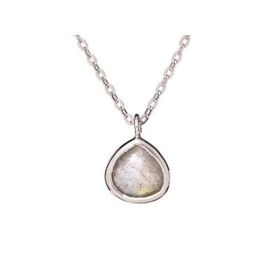 Collana cuore con labradorite multicolore, in argento 925/1000 rodiato, 42+3 cm - CJF-CL007-LB