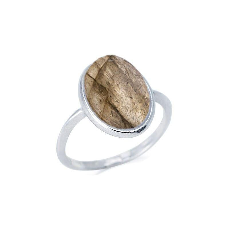 Anello con labradorite naturale multicolore ovale, in argento rodiato 925/1000 - CKM-BA010-LB