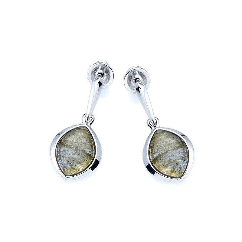 Orecchini pendenti con labradorite multicolore, in argento rodiato 925/1000 - CSA-BO024