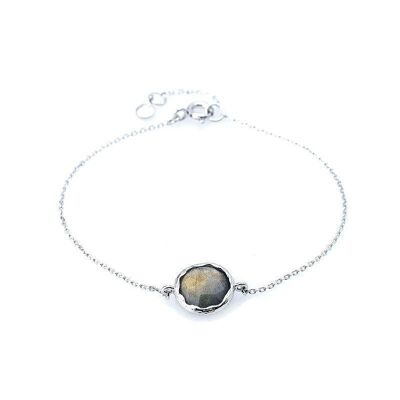 Bracciale con labradorite multicolore, in argento 925/1000 rodiato, lunghezza 16+2 cm - CJF-BR002-3