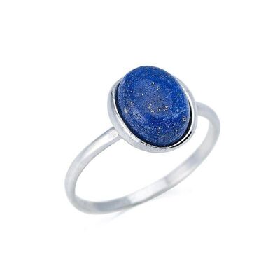 Anillo con lapislázuli azul natural ovalado, en plata rodiada 925/1000 - CKM-BA011-LL