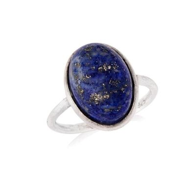 Anillo con lapislázuli azul natural ovalado, en plata rodiada 925/1000 - CKM-BA010-LL