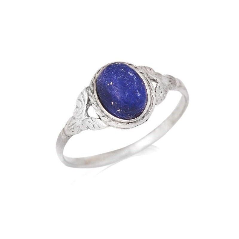 Ring with natural oval blue lapis lazuli, in aged rhodium-plated silver 925/1000 - CKM-BA012-LL