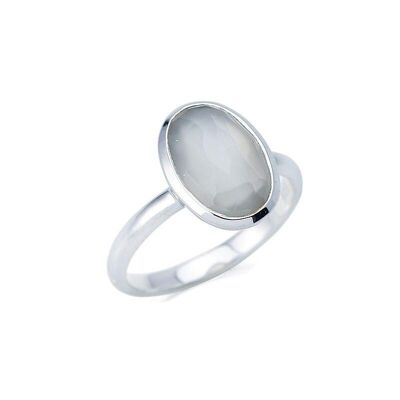 Anello con pietra di luna bianca naturale, in argento 925/1000 rodiato - CJF-BA001