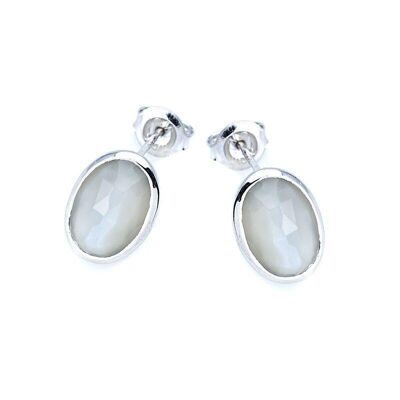 Pendientes con piedra lunar blanca natural, en plata rodiada 925/1000 - CJF-BO001