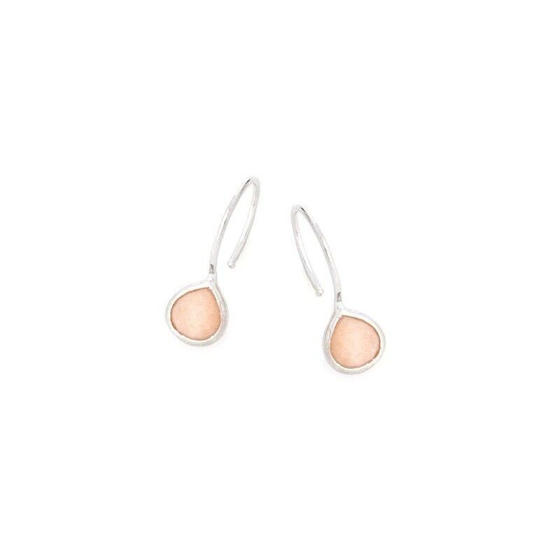 Orecchini cuore con pietra di luna rosa naturale, in argento 925/1000 rodiato - CJF-BO007-PLR