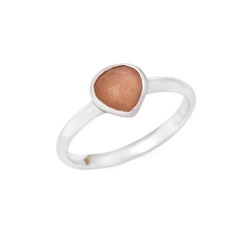 Heart ring with natural pink moonstone, in rhodium-plated silver 925/1000 - CJF-BA007-PLR