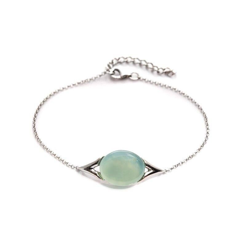 Bracelet with natural oval aqua dyed agate, rhodium-plated silver 925/1000, length 16+3 cm - CKL-BR003