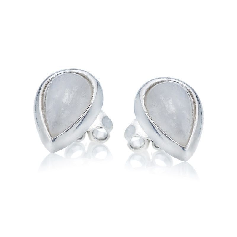 Orecchini a bottone con goccia di pietra di luna bianca, in argento 925/1000 rodiato - CKM-BO008-PL