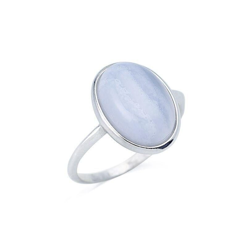 Anello con agata laccio blu naturale ovale, in argento 925/1000 rodiato - CKM-BA010-AB