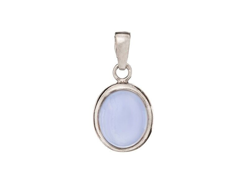 Pendant with oval blue lace agate, in rhodium-plated silver 925/1000, height 1.5+0.8 cm - CKM-PE010-AB