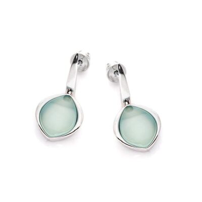 Boucles d'oreilles pendantes avec agate aqua teintée naturelle, argent rhodié 925/1000 - CSA-BO002