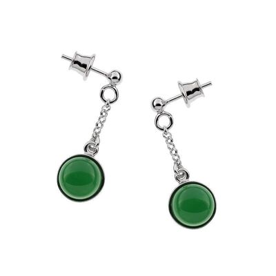 Orecchini pendenti rotondi con agata verde colorata, argento rodiato 925/1000 - CSA-BO005