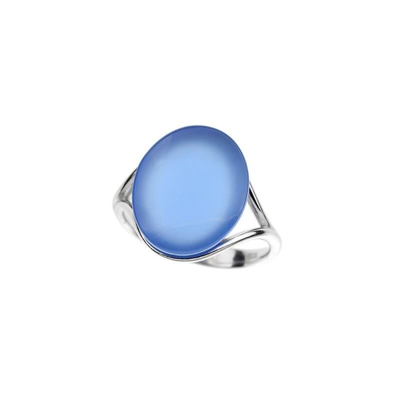 Anello con agata ovale naturale tinta blu, in argento rodiato 925/1000 - CSA-BA012