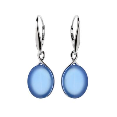 Oval Tinted Blue Agate Dangle Earrings, 925/1000 Rhodium Silver - CSA-BO012