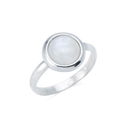 Anillo con piedra lunar blanca natural redonda, en plata rodiada 925/1000 - CKM-BA007-PL