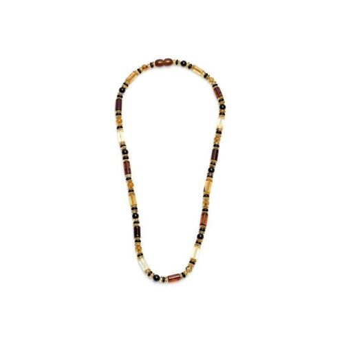 Collier avec ambre multicolore cylindrique, longueur 48 cm - ASWK22D