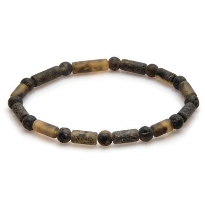 Bracciale con ambra cilindrica multicolore del Mar Baltico, lunghezza 20-21 cm - NBR39