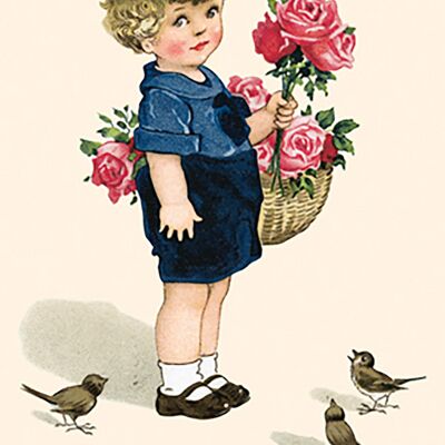 Postkartenkorb mit Rosen