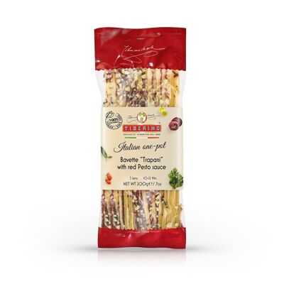 Bavette „Trapani“ mit rotem Pesto, küchenfertige italienische Pasta im Bronzeschliff mit Gewürzen – 3 Portionen